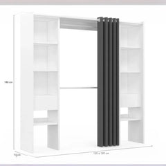 Dressing Extensible Blanc & Gris avec Rideau - tagres - Double Penderie -
