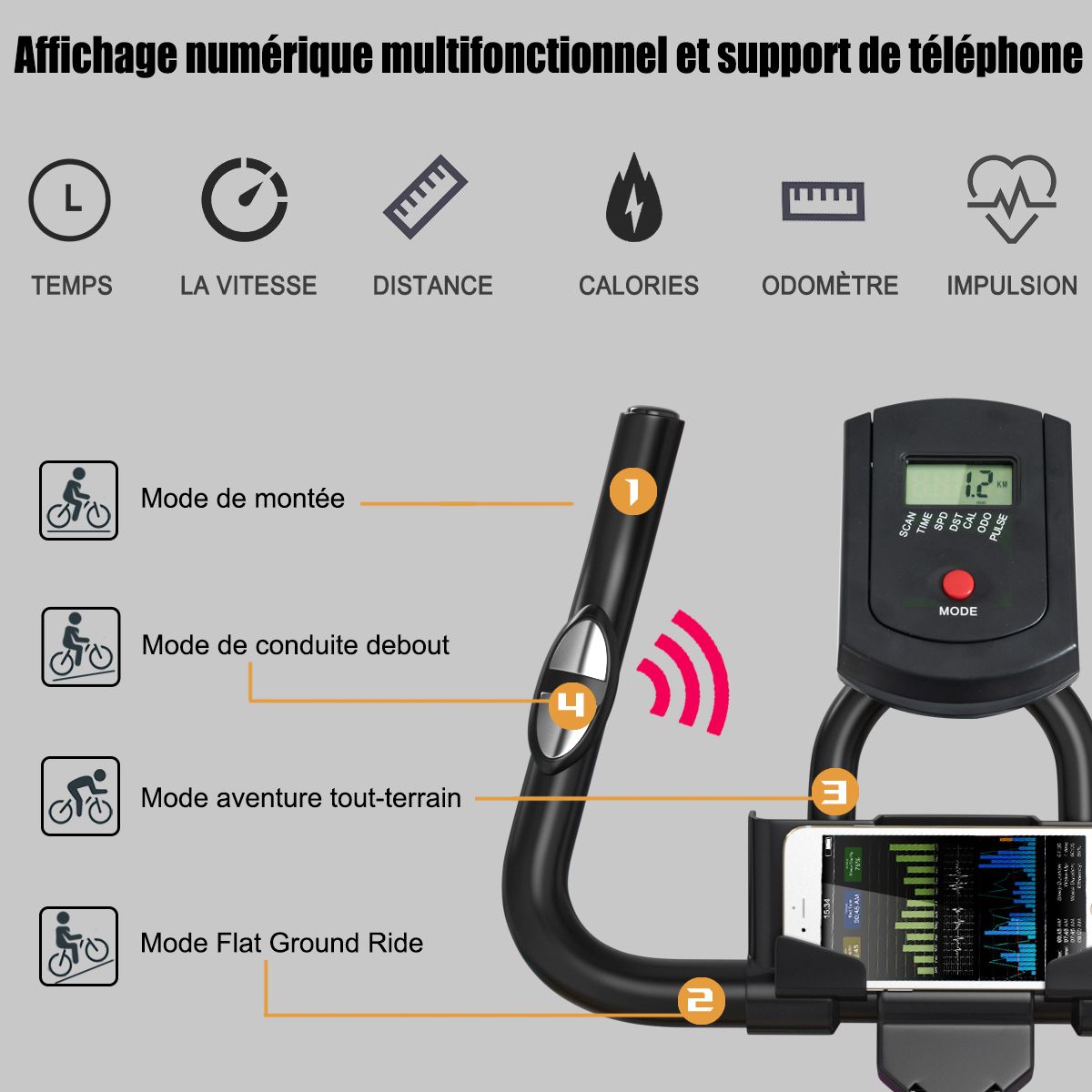Vlo d檃ppartement silencieux avec roue et guidon en acier -