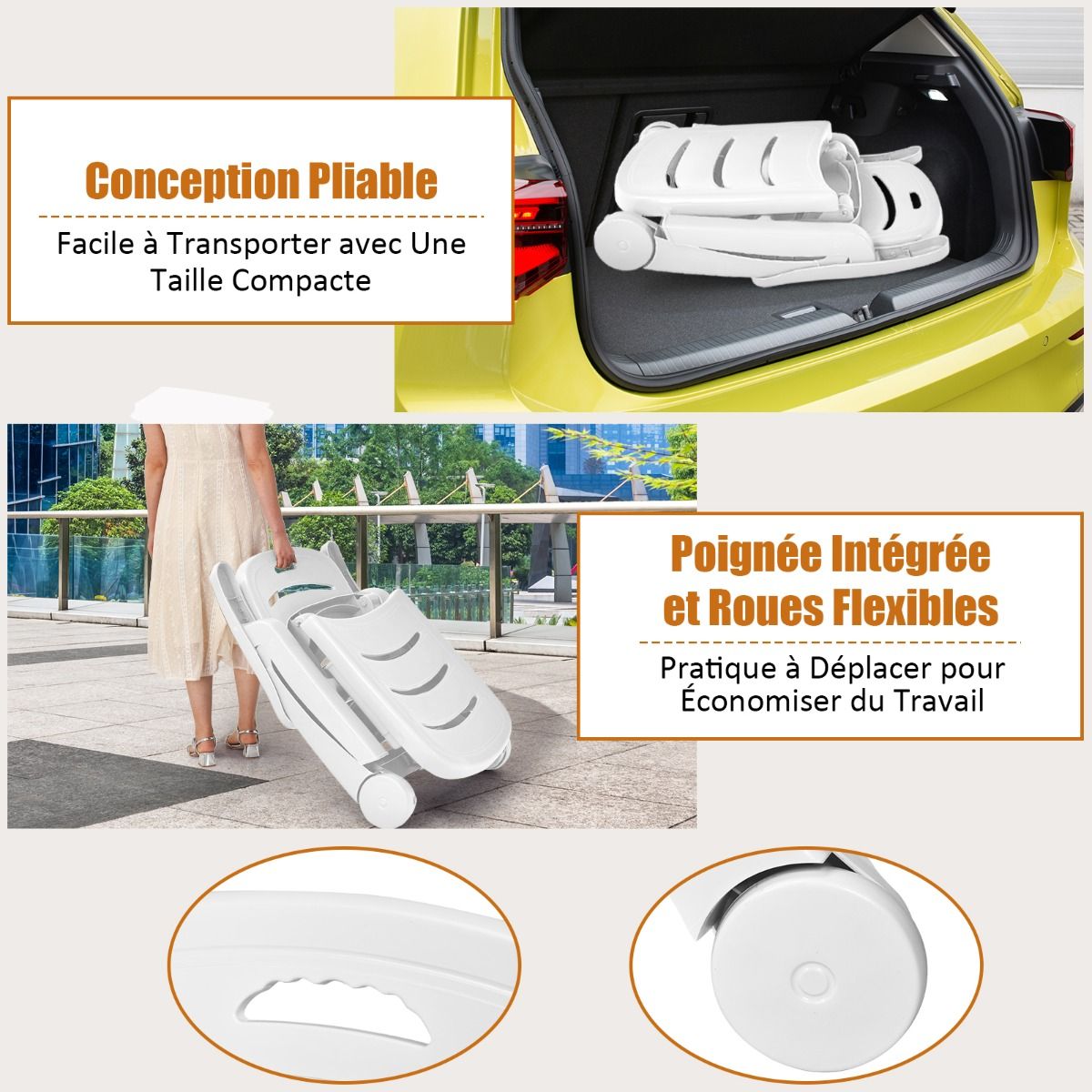 Chaise Longue Pliable Dossier Inclinable  5 Positions avec Roues Intgres pour Terrasse Jardin Piscine 150 kg Gris/Blanc/Bleu -
