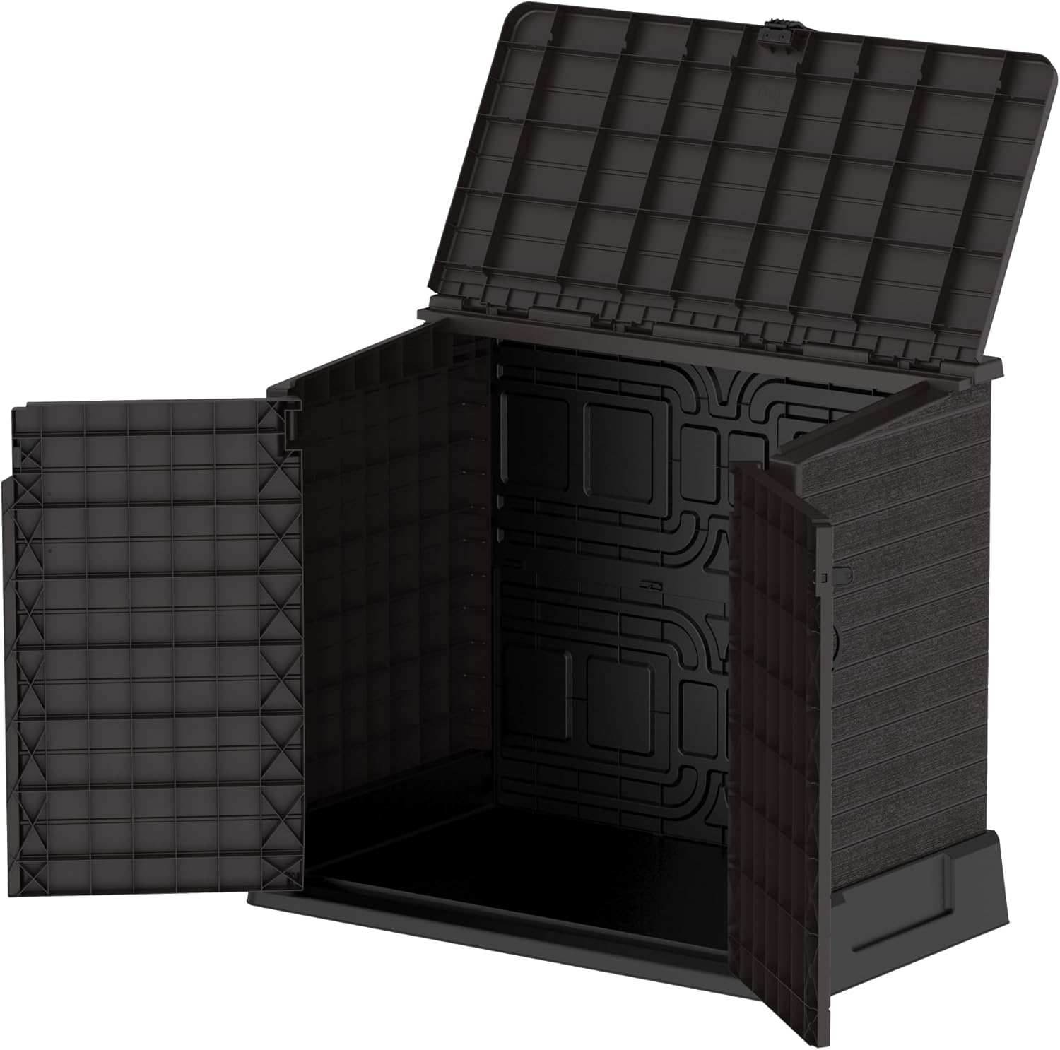 Duramax StoreAway 1200L Plastic Garden Shed/ Flat Lid,Outdoor Storage Shed,Wheelie Bin Hideaways,Wheelie bin box,Durable Construction,Ideal for Bikes,BBQs & 2x 240L Bins,145x85x125 cm,Brown