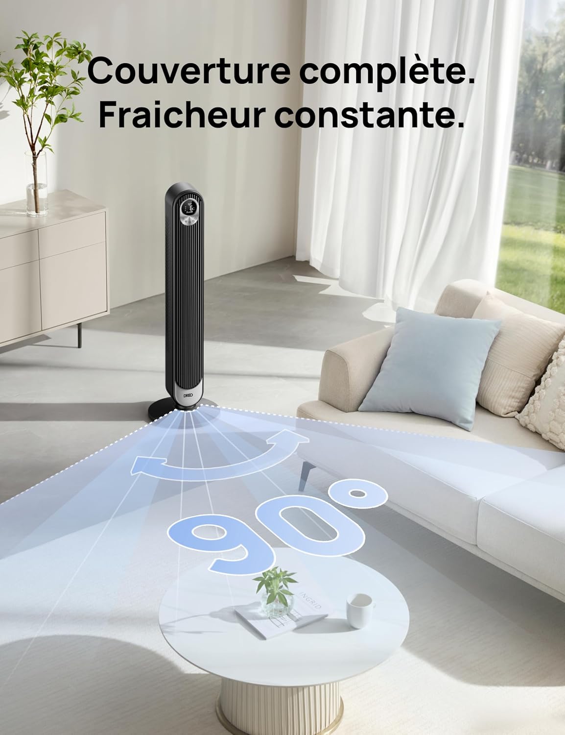 Dreo Ventilateur Colonne Silencieux, Puissant Vitesse 7,92 m/s, Ventilateurs Tour de 106cm avec Télécommande, 6 Vitesses, 4 Modes, Minuterie 12H, Oscillant à 90° pour Grande Chambre