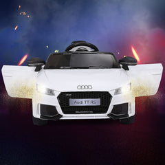 Voiture TTRS Electrique pour Enfants 12V Max. 5 Km/h Double Porte avec Tlcommande 2.4G Blanc/Rouge -