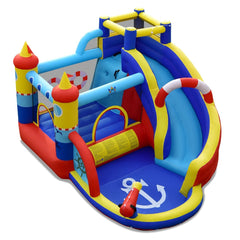 Château Gonflable Style Bateau avec Toboggan Incurvé Zone de Saut Mur d'Escalade Gonfleur non Inclus -