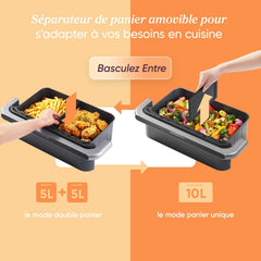 COSORI Air Fryer 10L Twinfry,Dual Zone Avec Sparateur Amovible,Capacit Flexible de 10L,Friteuse sans Huile 6-en-1,35鈩240鈩66% d'nergie en Moins,Livre de Recettes et Application