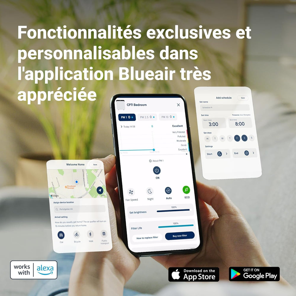 BLUEAIR Purificateur d'air Premium pour pièces jusqu'à 131 m², idéal pour les allergènes d'animaux, les virus, les bactéries et les grands espaces, Classic Pro CP7i