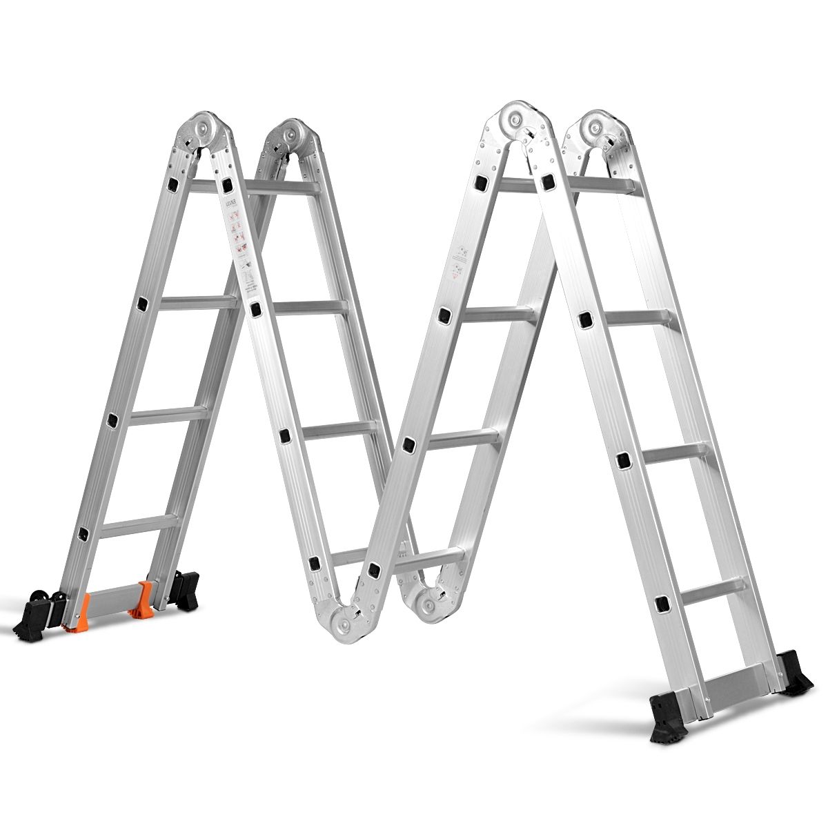 Échelle Polyvalente 5 en 1 avec 2 Montants 4 Plis 15 Echelons Pliable et Multifonction Capacité 150kg en Aluminium -