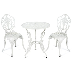 Ensemble Table et 2 Chaises pour Jardin en Aluminium en Forme de Rose Blanc Résistant aux Intempéries -