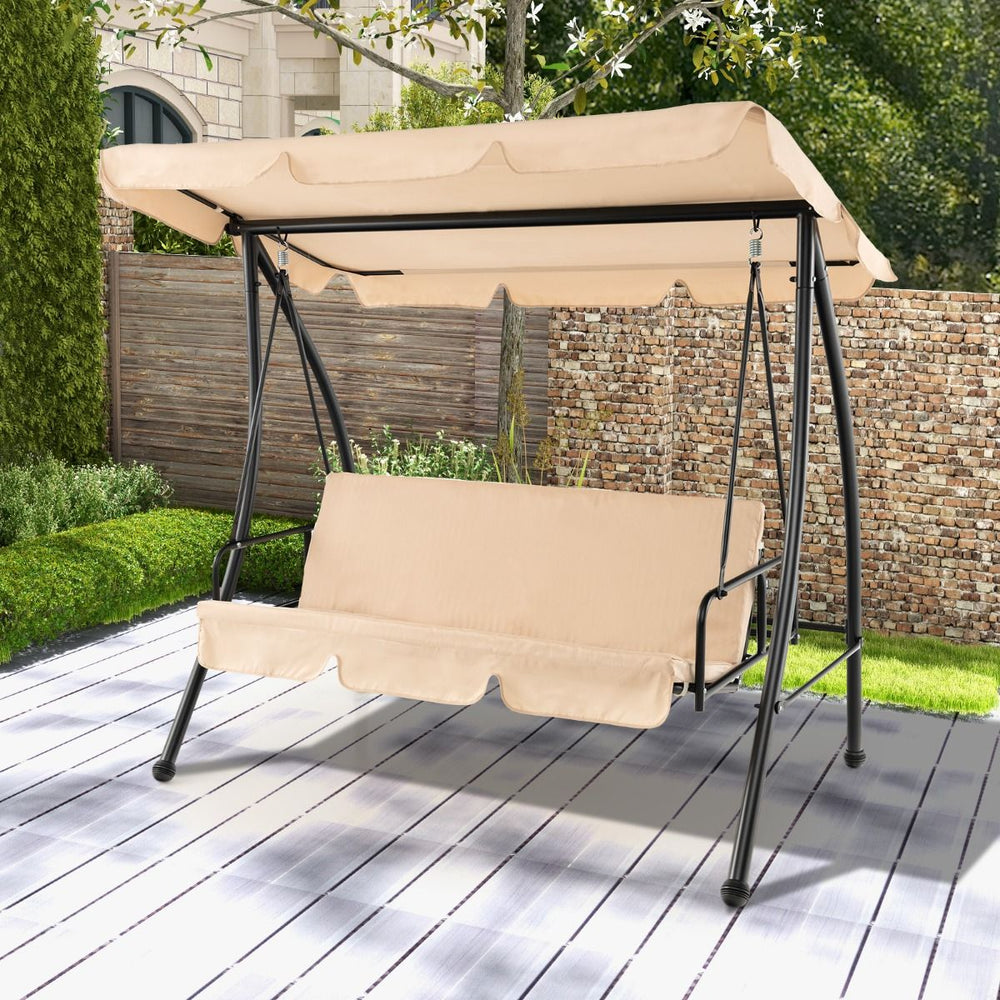 Balancelle d'Extrieur Convertible 2 Places avec Lit Plat Hamac de Terrasse avec Auvent Rglable et Coussin Amovible Pour Jardin -