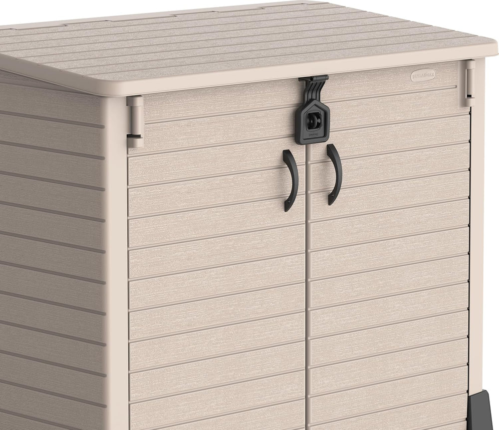 Duramax StoreAway 1200L Plastic Garden Shed/ Flat Lid,Outdoor Storage Shed,Wheelie Bin Hideaways,Wheelie bin box,Durable Construction,Ideal for Bikes,BBQs & 2x 240L Bins,145x85x125 cm,Brown