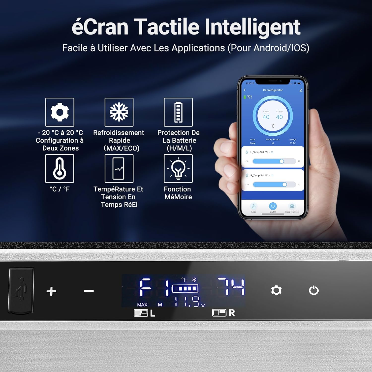 115L Glaciere Electrique Double Zone,Glaciere a Compression WiFi APP,12 V/24 V et 100-240 V Frigo Camping,-20 鈩 20 鈩pour Voiture,Camion,Bateau,Camping,Car,Caravanes,Voyageant,Maison