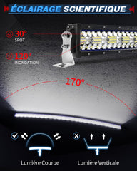 BraveWAY 52 Pouces Slim incurvée Barre Rampe LED 480W 32500LM, Triple rangée Barre LED 4x4 projecteur Flood avec kit de Harnais pour 4x4 Tracteur Voiture Camion SUV ATV, 12V 24V