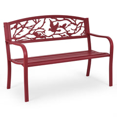 Banc de Jardin en Fer Rsistant de Haute Qualit Style Contemporain 2-3 Places Parfait pour Extrieur 127x60x88cm Rouge -