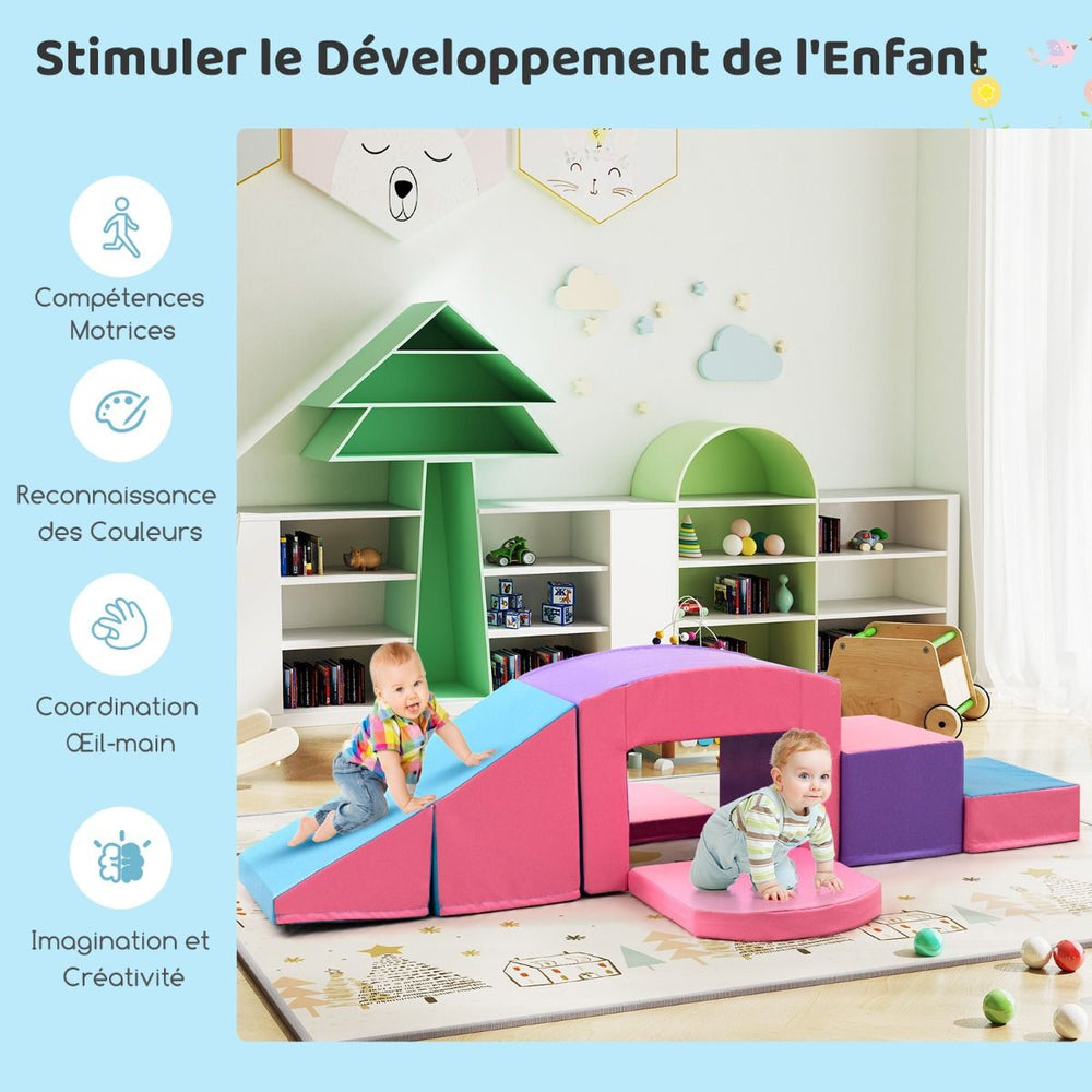6 Blocs d橢scalade en Mousse Jeu d橢scalade pour Tout-Petits Jeu d橝ctivit d橢scalade Color Tunnel Escaliers et Rampe pour 12+ Mois Color/Bleu/Violet -