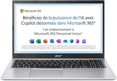 Acer Aspire 1 A115-32-C3AK Ordinateur Portable 15 6'' Full HD (Intel Celeron N4500 RAM 4 Go 128 Go eMMC Intel UHD Graphics Windows 11) Clavier AZERTY Gris Microsoft 365 Personnel 12 Mois Inclus