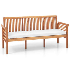 Banc de Terrasse en Bois 3 Places Banc en Acacia de 159 cm de Long avec Coussins d'Assise Doux Dossier et Accoudoirs Ergonomiques Blanc -