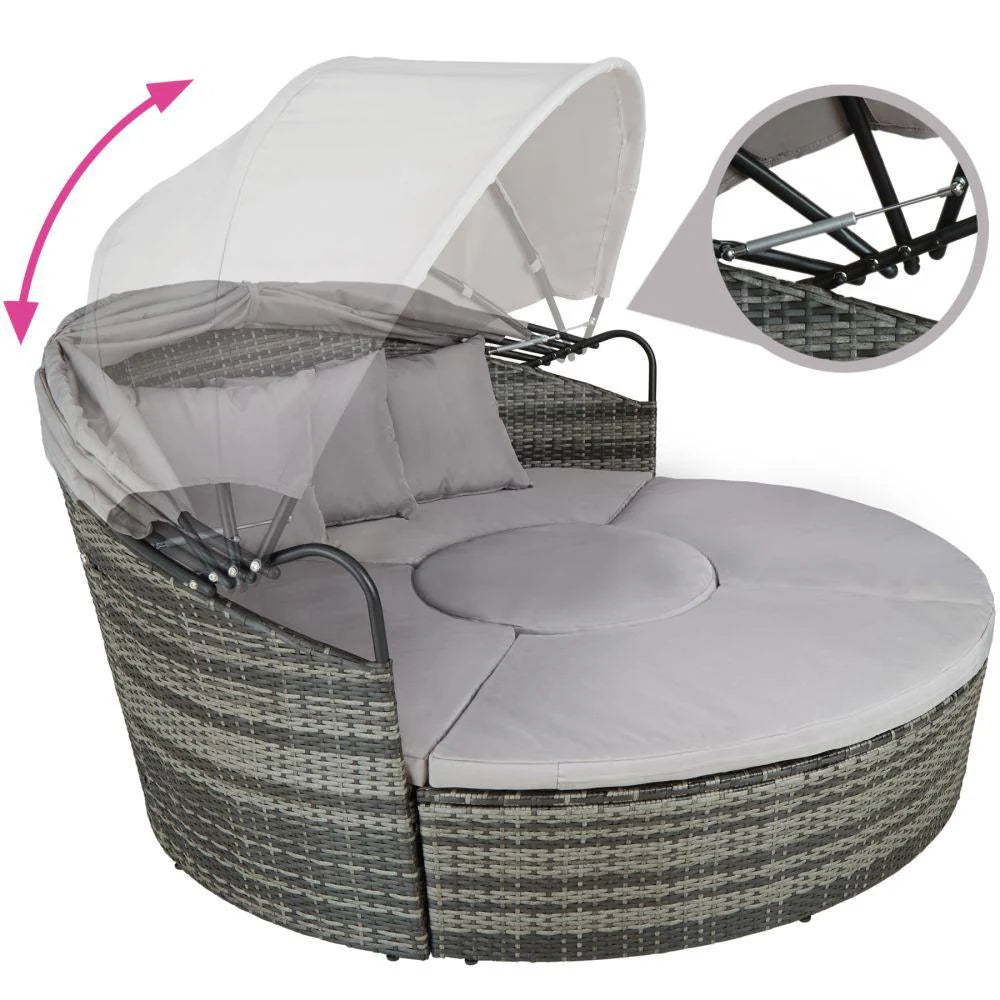 Bain de soleil transat meuble jardin rond modulable gris 2208062 -