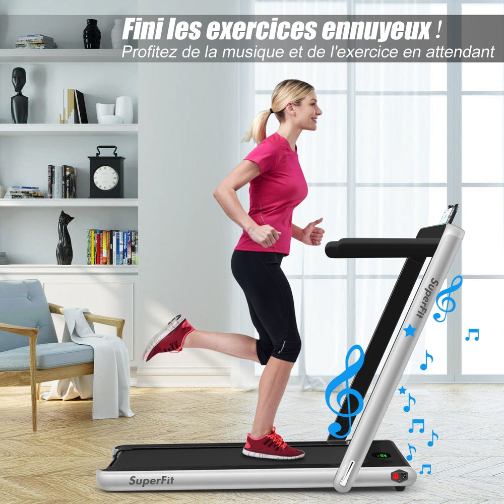 2 en 1 Tapis de Course Electrique Pliable 1 à 12 Km/H avec Haut-parleur Bluetooth Télécommande Moteur 0,75HP Vert/Blanc/Noir/Rouge/Or/Noir et Argenté/Bleu -