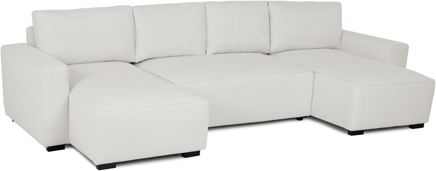 Budwing Jordan Canapé-lit 5 Places – Chaise Longue Panoramique, Confort Premium – Style Contemporain, Tissu 100% Polyester – 317x157x91 cm – Beige Clair