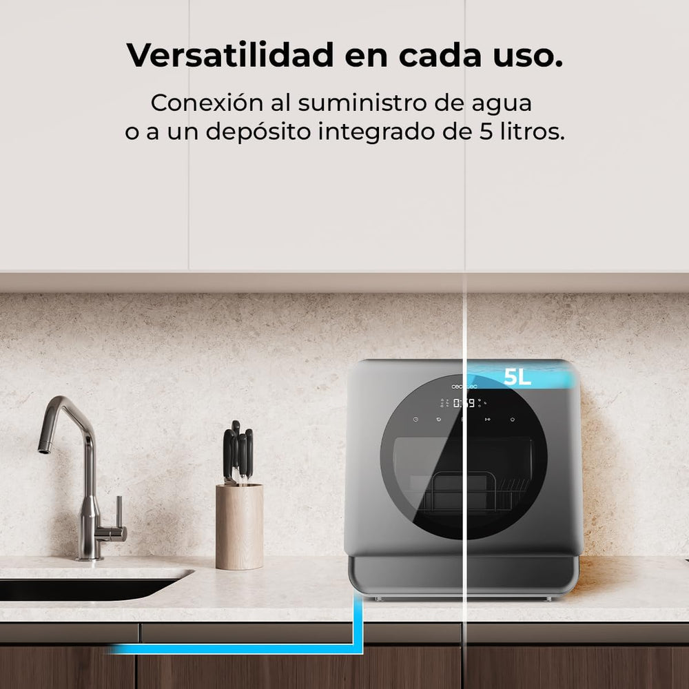 Cecotec Lave-vaisselle Compact Libre Installation sur Table Bolero Aguazero 1150 Dark. 3 Couverts, Basse Consommation, 6 Programmes, Touch Control Panel, Fonctions Long Storage et Delay Start