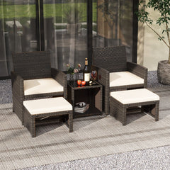 Ensemble Meuble de Salon 5PCS Salon de Jardin en Rotin PE avec Coussin pour Balcon Piscine Terrasse Gris/Blanc -