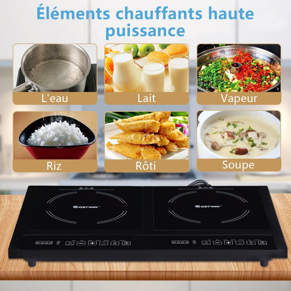 Double Plaque de Cuisson Electrique en Vitrocramique 1800W+1800W 2 Zones 8 Niveaux de Temprature/Puissance Variables Noir -