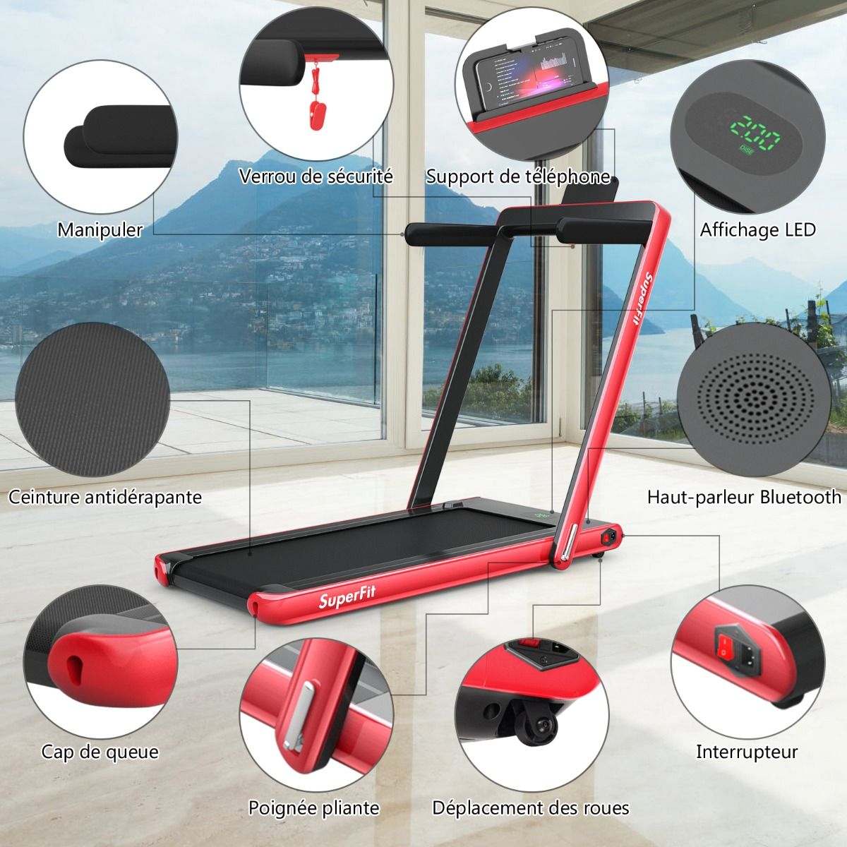 2 en 1 Tapis de Course Electrique Pliable 1  12 Km/H avec Haut-parleur Bluetooth Tlcommande Moteur 0,75HP Vert/Blanc/Noir/Rouge/Or/Noir et Argent/Bleu -