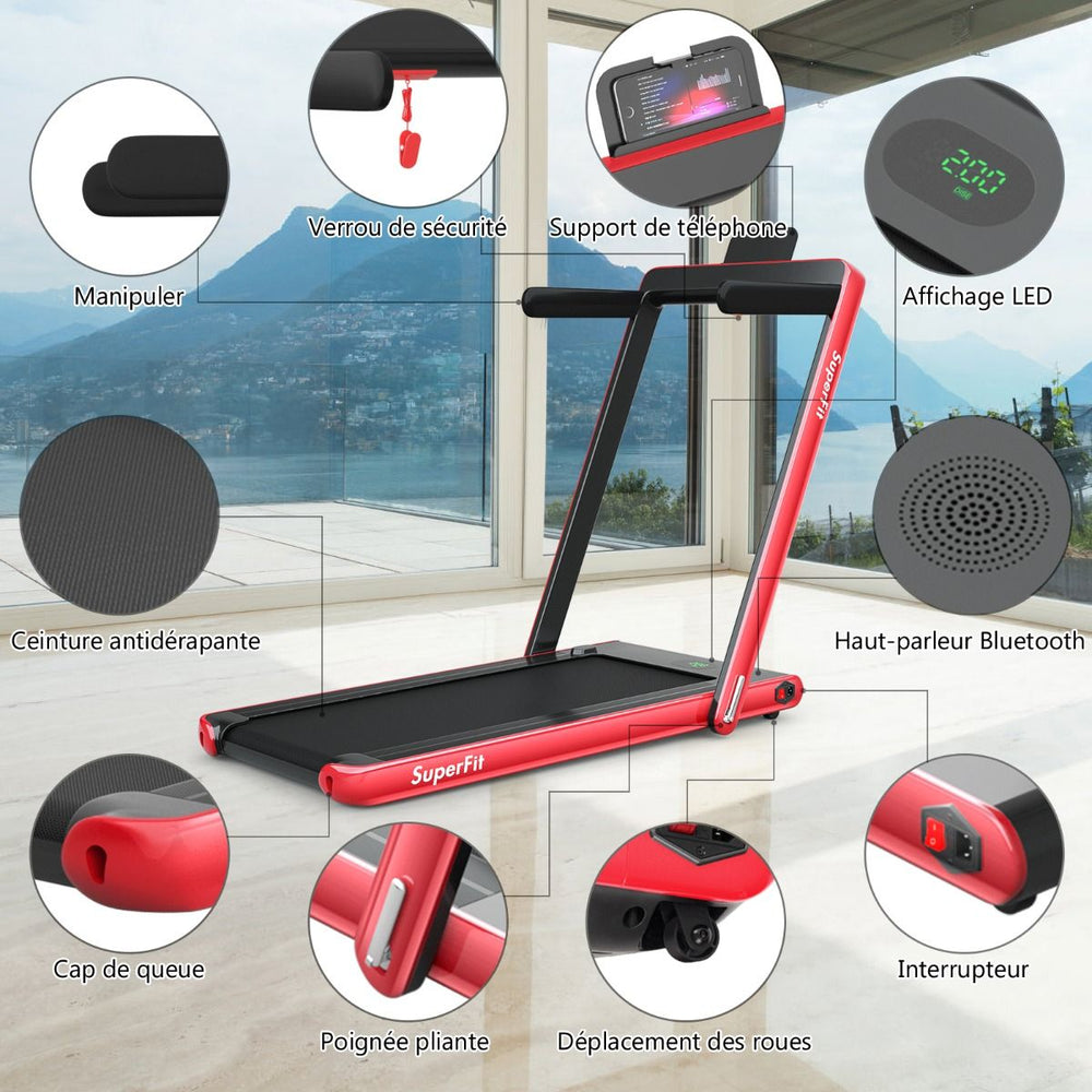 2 en 1 Tapis de Course Electrique Pliable 1  12 Km/H avec Haut-parleur Bluetooth Tlcommande Moteur 0,75HP Vert/Blanc/Noir/Rouge/Or/Noir et Argent/Bleu -
