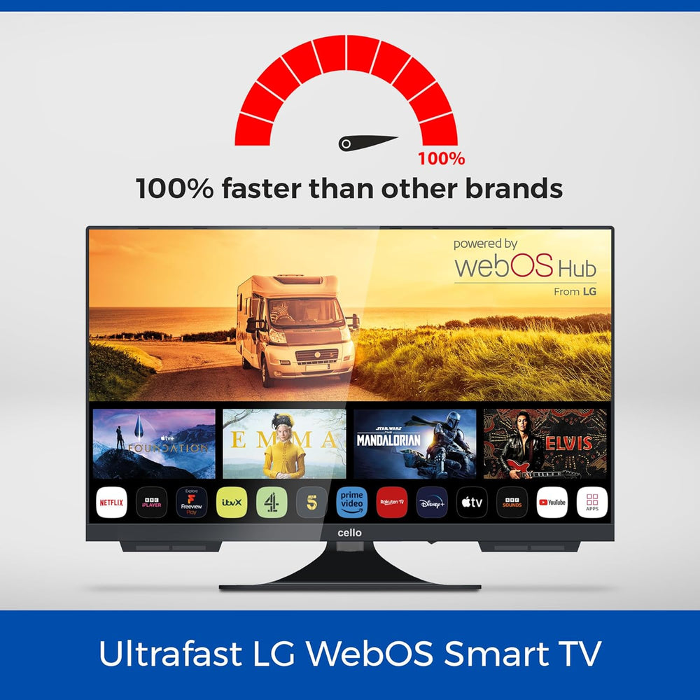 Cello C2224WS Trav 22" Zoll Smart Full HD 12V Camping Reise TV Rahmenlos Triple Tuner Bluetooth WebOS by LG Pitch Perfect Lautsprecher Wohnmobil LKW Boot [2024]