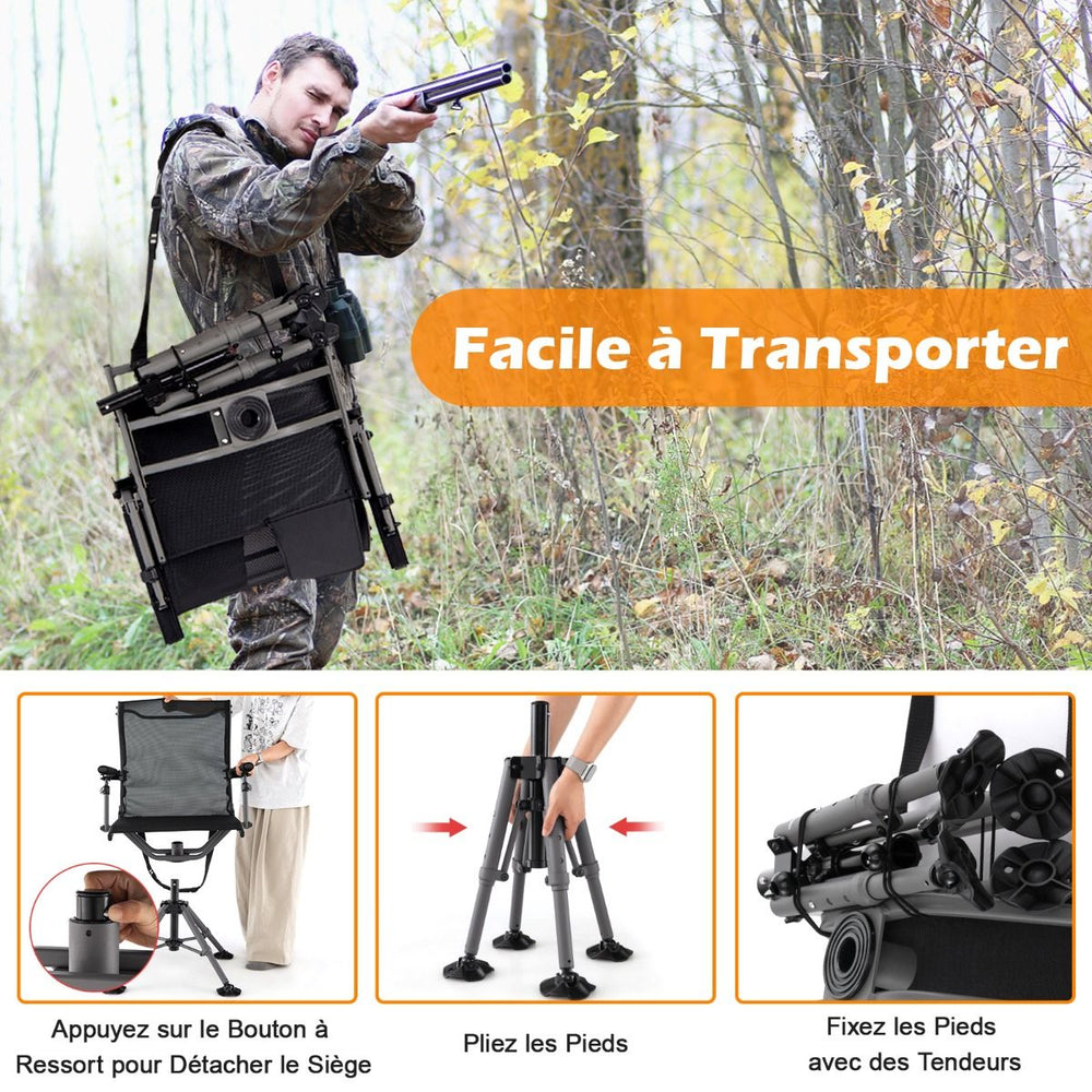 Chaise de Chasse Portable Chaise de Tir avec Sige de Pliable Rglables Rotation  360掳 Support de Fusil Rglable Charge 150 kg Noir -