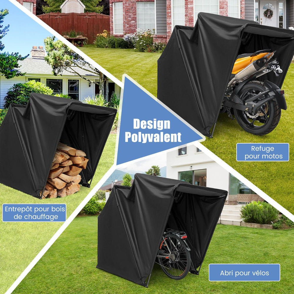 Abri de Moto Extérieur Tente Moto avec Housse en Tissu Oxford Fenêtres en Maille Enroulables Housse Moto Exterieur Étanche pour Moto Vélos Outils Noir -