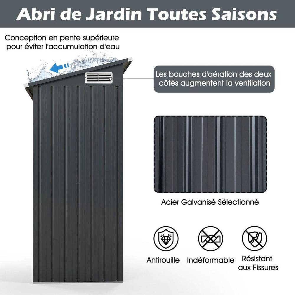 Abri de Rangement Toutes Saisons Abri  Outils Utilitaire avec Toit en Pente Porte Ouvrante Arations Cadre en Mtal Galvanis Gris -
