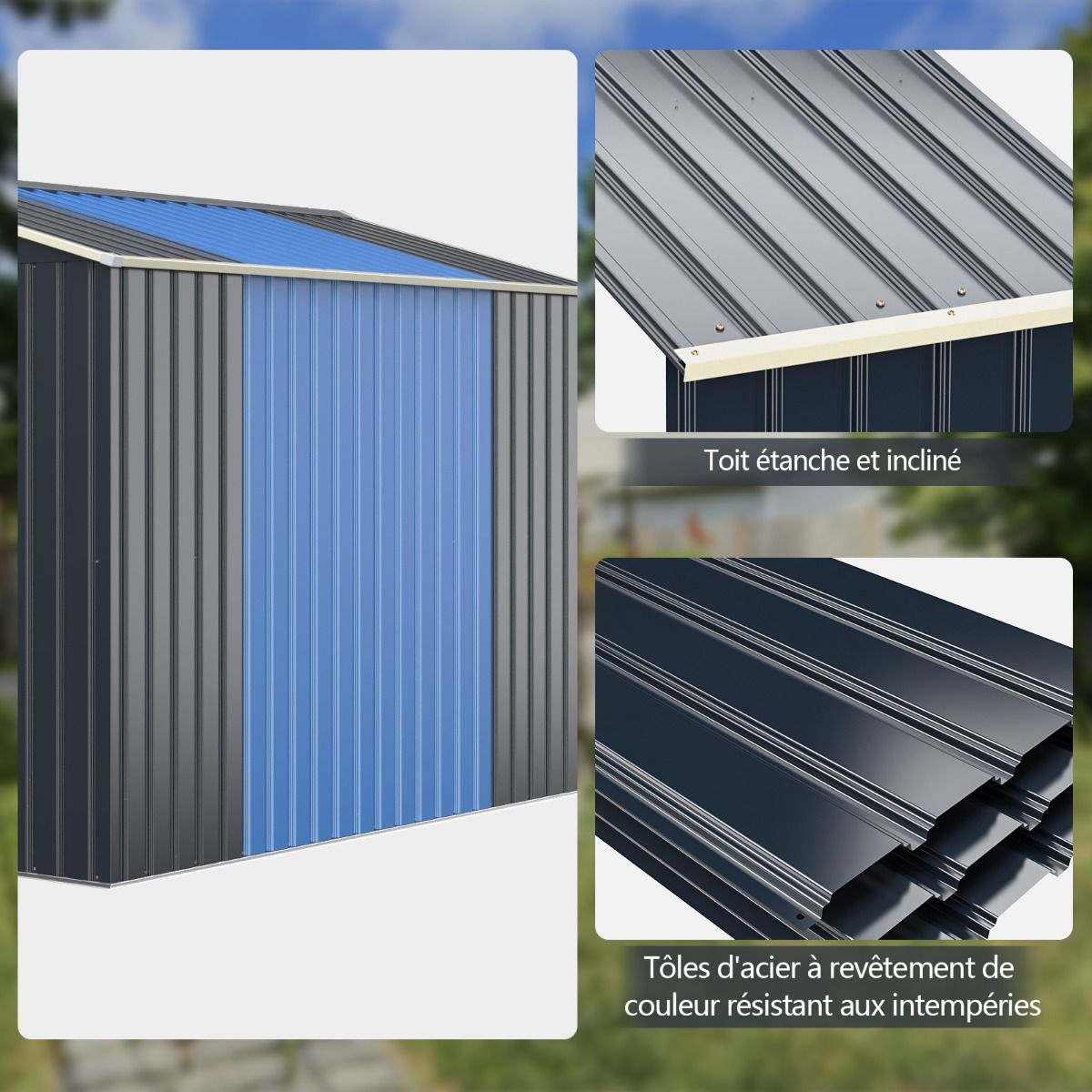 Abri de Jardin en Métal & Extension 10.85avec 2 Portes Coulissantes Verrouillables 4 Trous d’Aération Gris pour Vélo -