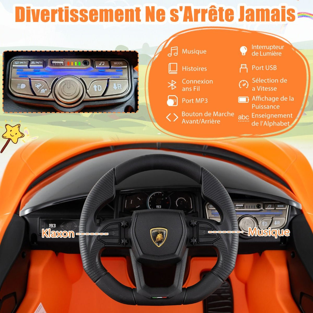 Voiture Electrique 12V pour Enfants Sous Licence Revuelto Télécommande Portes Hydrauliques pour 37-95 Mois Gris/Orange -