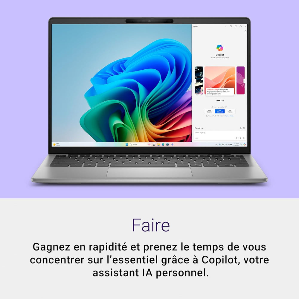 Dell Inspiron 14 (5441) Copilot+ PC Portable 14" Écran FHD+ 60 Hz Snapdragon X Plus 16 Go RAM 512 Go SSD Qualcomm Adreno Windows 11 Home Clavier rétroéclairé AZERTY - Gris Titane
