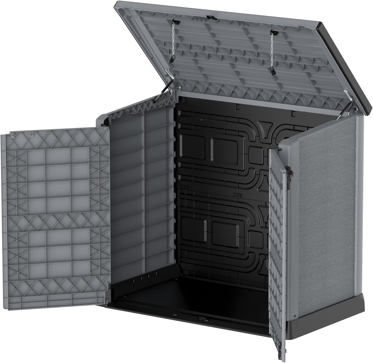 Duramax StoreAway 1200L Plastic Garden Shed/ Flat Lid,Outdoor Storage Shed,Wheelie Bin Hideaways,Wheelie bin box,Durable Construction,Ideal for Bikes,BBQs & 2x 240L Bins,145x85x125 cm,Brown