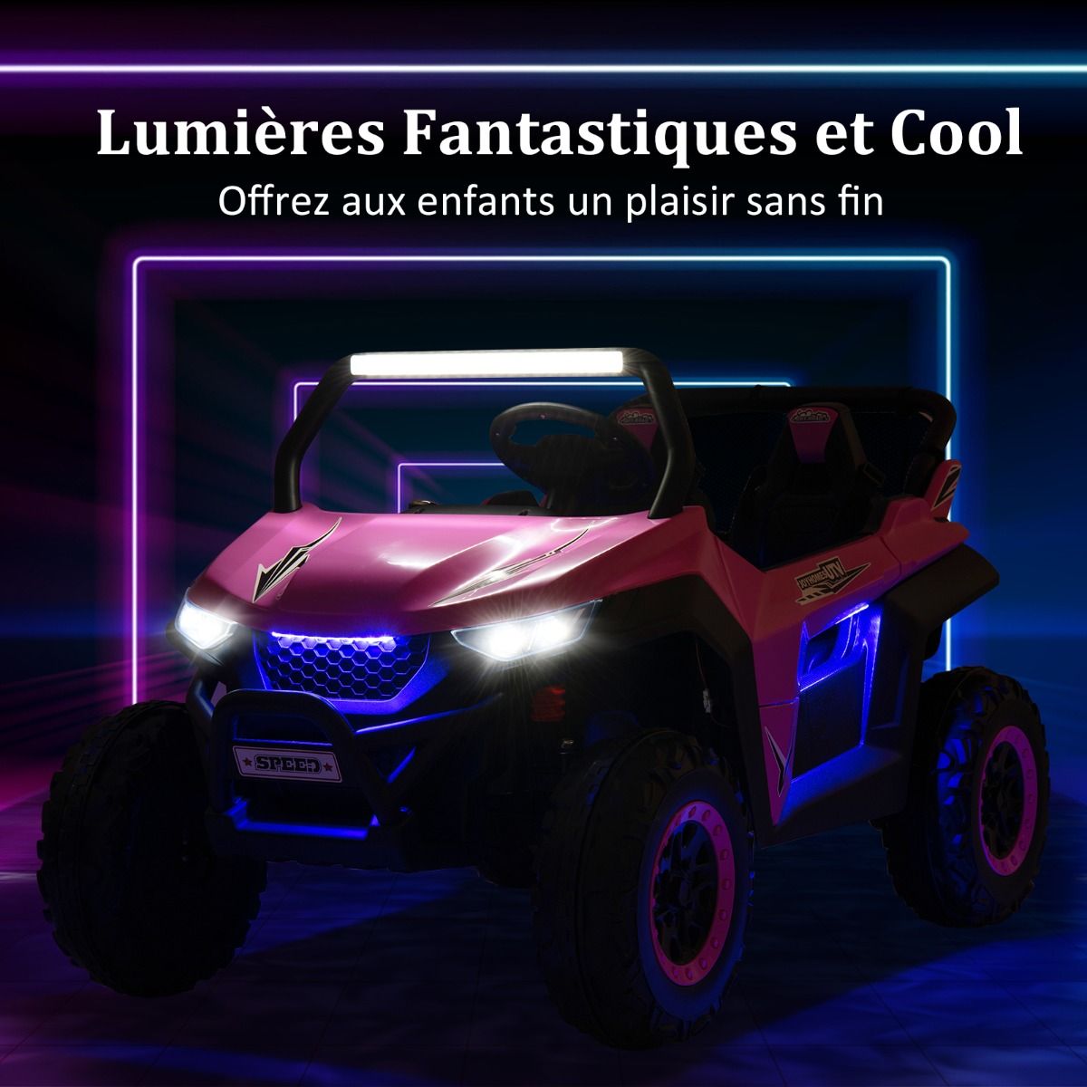 Voiture électrique Enfant 12 V Télécommande pour 3-8 Ans 2 Vitesses Ressort de Suspension Charge 59KG 118x74x71CM Noir/Rose/Rouge -