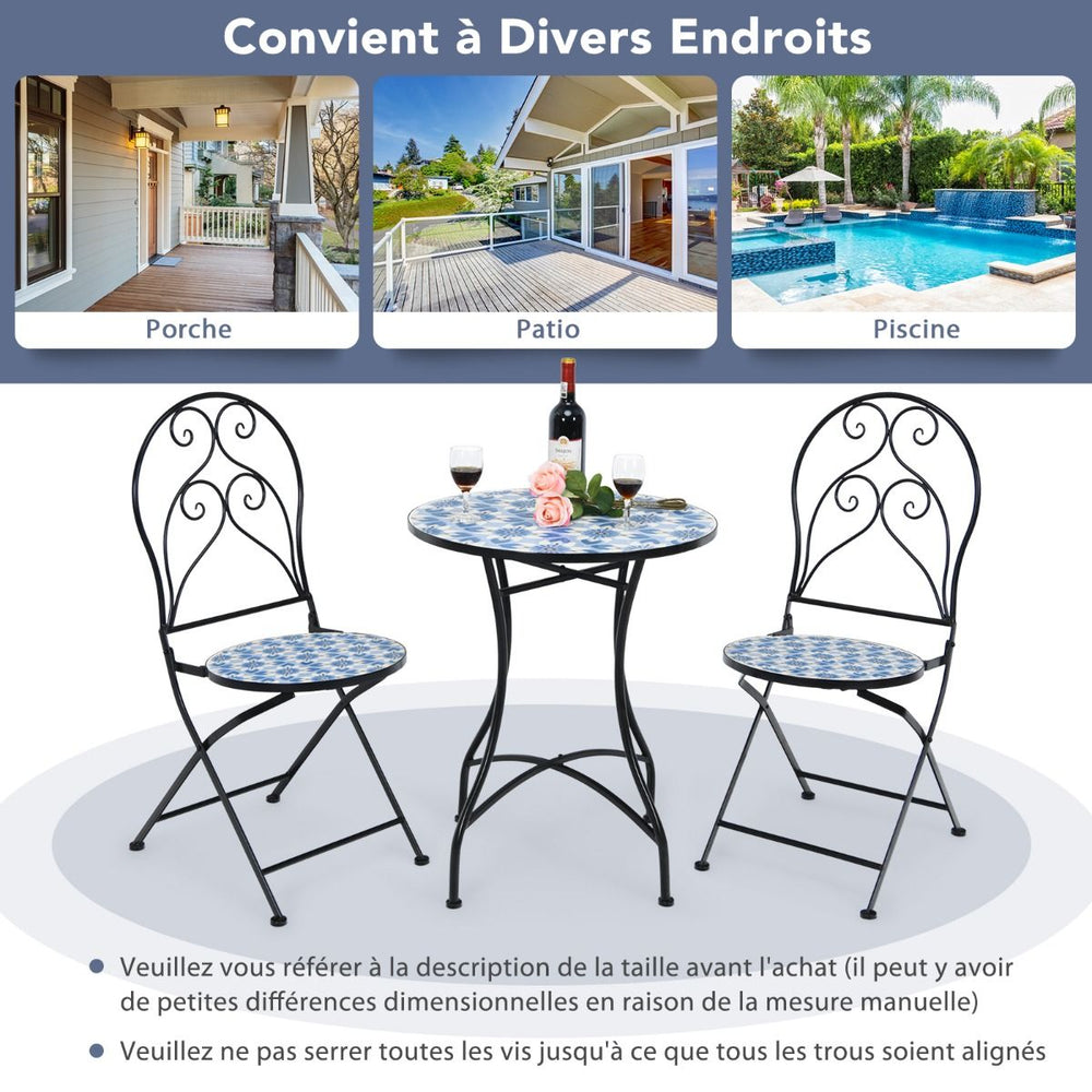 Ensemble Table et 2 Chaises Pliantes de Bistrot 2 Personnes Design Carreaux de Mosa茂que Colls sur du Ciment pour Terrasse -