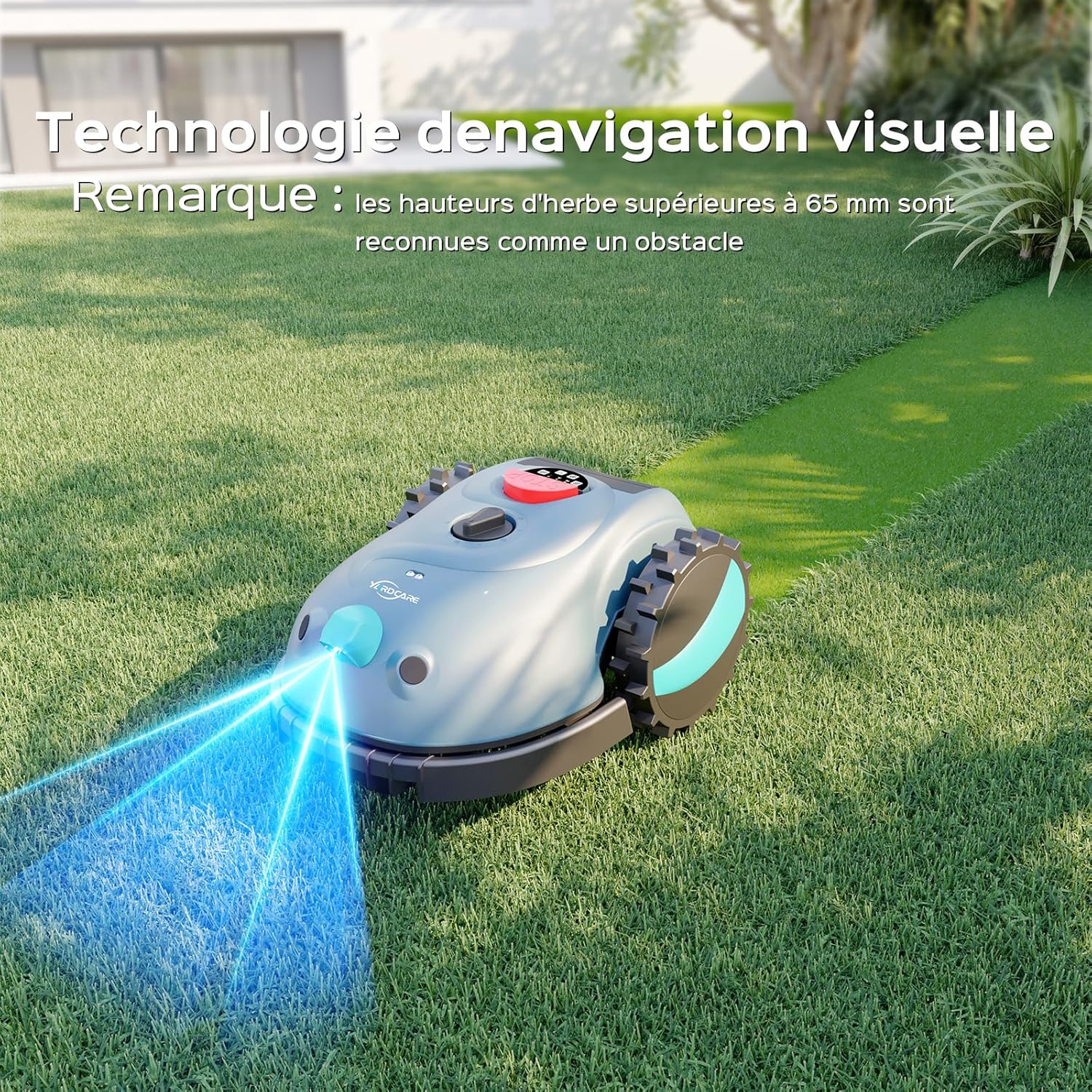 YARDCARE V100 Robot Tondeuse sans Fil Périphérique,avec Navigation par Vision, Évitement d'obstacles(150 Sortes), Robot Tondeuse Gazon avec Batterie 4 Ah, Lame de Rechange