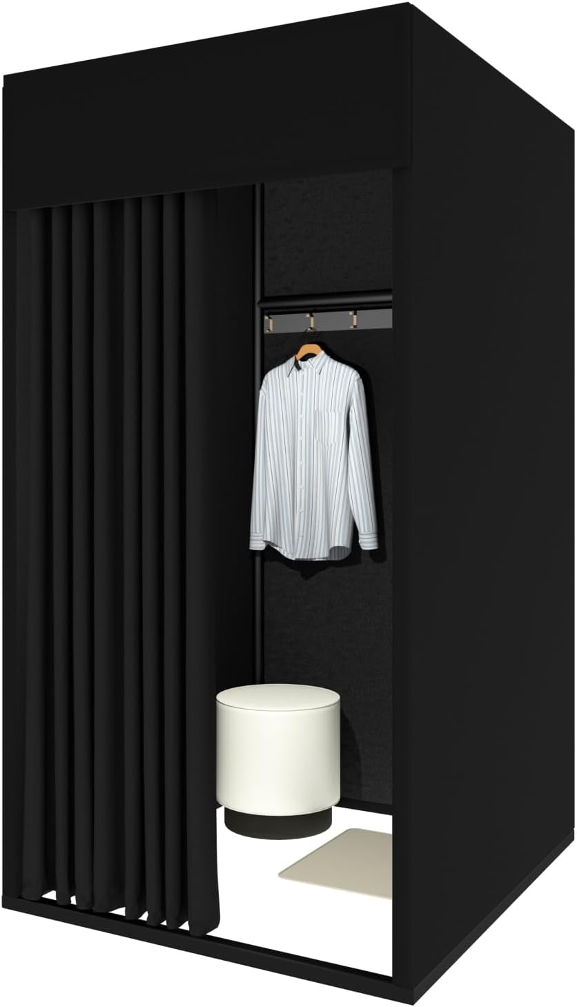 Cabine D'essayage Demontable, Vestiaire Portable avec Rideau, Temporaire Cabine D'essayage Mobile pour Magasin Vêtements Chambre Bureau Plage, (Noir, 100x100x200cm)