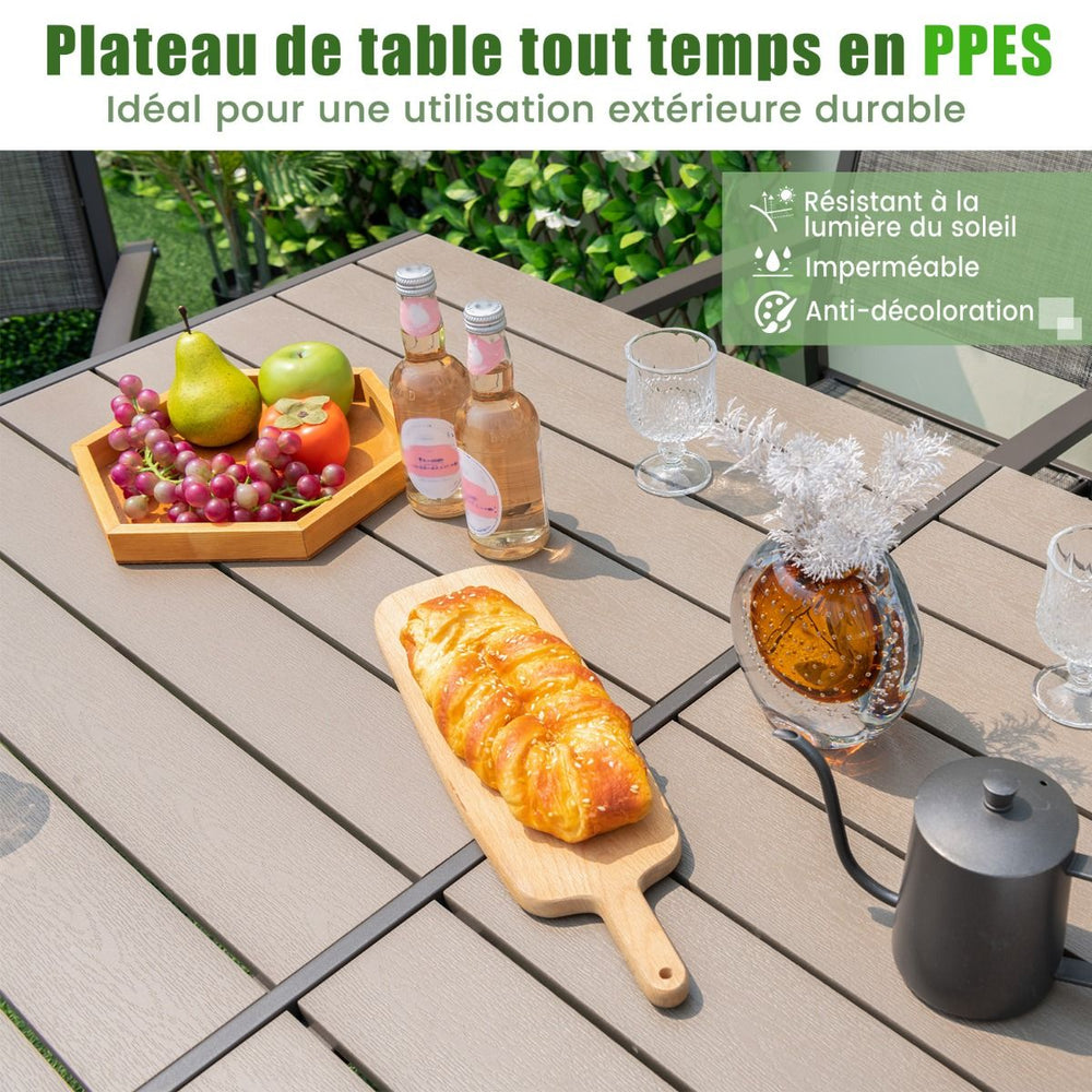 Ensemble de Meubles de Patio 7 Pices pour 6 Personnes Salon de Jardin avec 6 Chaises Empilables et Table Rectangulaire Gris -