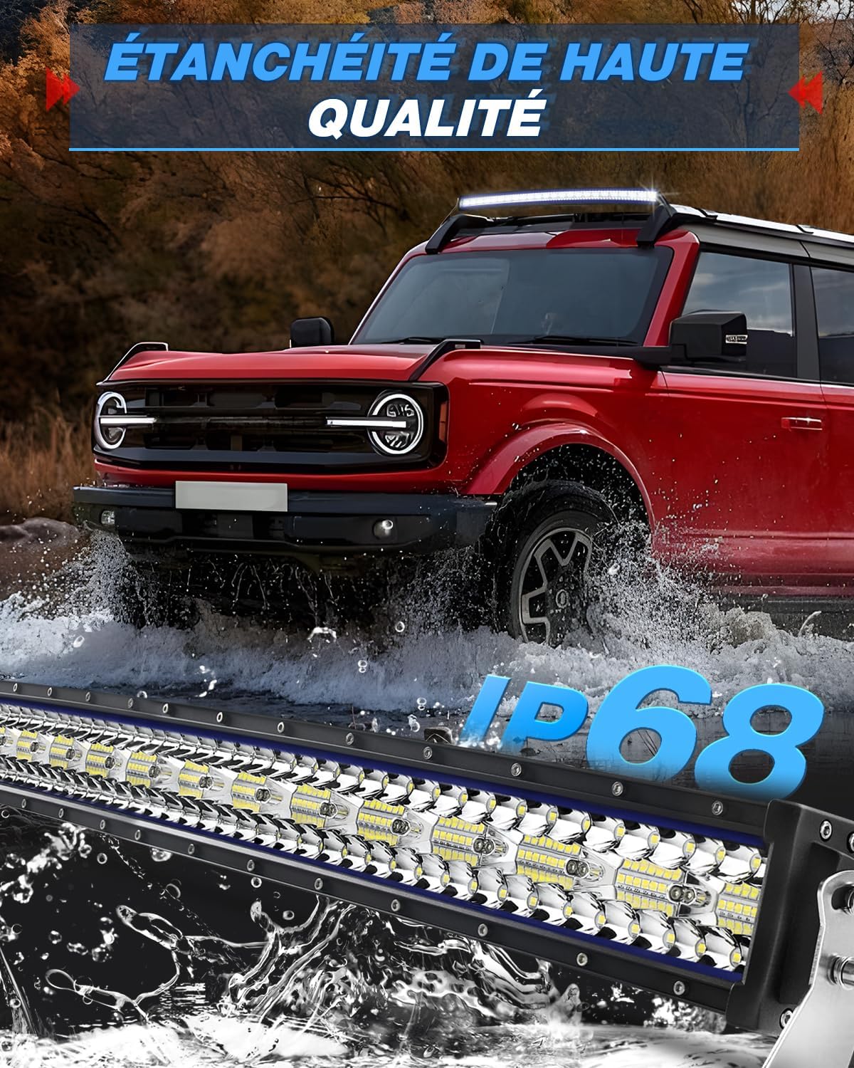 BraveWAY 52 Pouces Slim incurvée Barre Rampe LED 480W 32500LM, Triple rangée Barre LED 4x4 projecteur Flood avec kit de Harnais pour 4x4 Tracteur Voiture Camion SUV ATV, 12V 24V