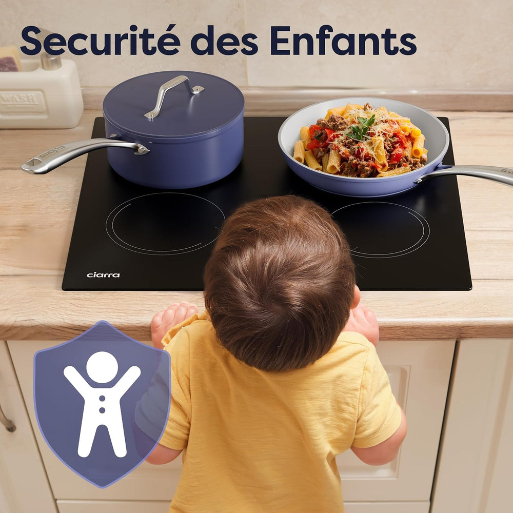Ciarra Plaque de Cuisson à Induction - 4 Foyers - 6000W - Table de Cuisson Encastrable - Commande Tactile - 9 Niveaux - CABBIH4-E