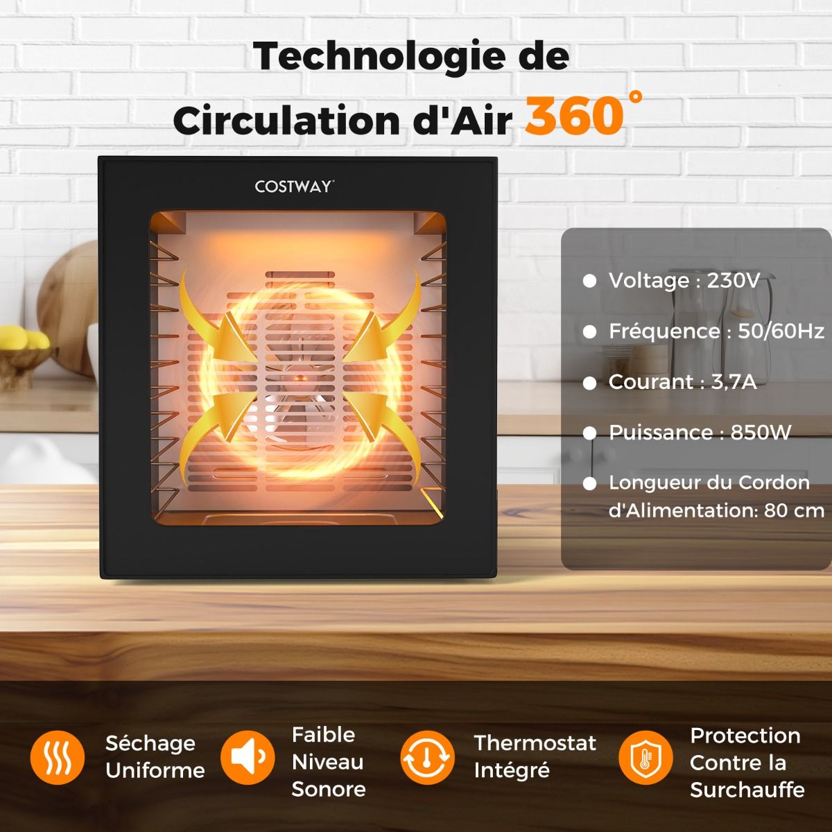 Dshydrateur Alimentaire Schoir  10 Plateaux en Acier Inoxydable avec 10 Programmes Prrgls Minuterie de 48H&Temprature de 30-75鈩Noir -