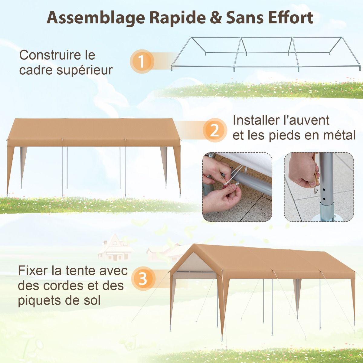 Abri de Voiture 301 x 600 cm Cadre en Métal Galvanisé Tente de Garage Portable avec Bâche Toutes Saisons Tente de Voiture pour Camions Bateaux -