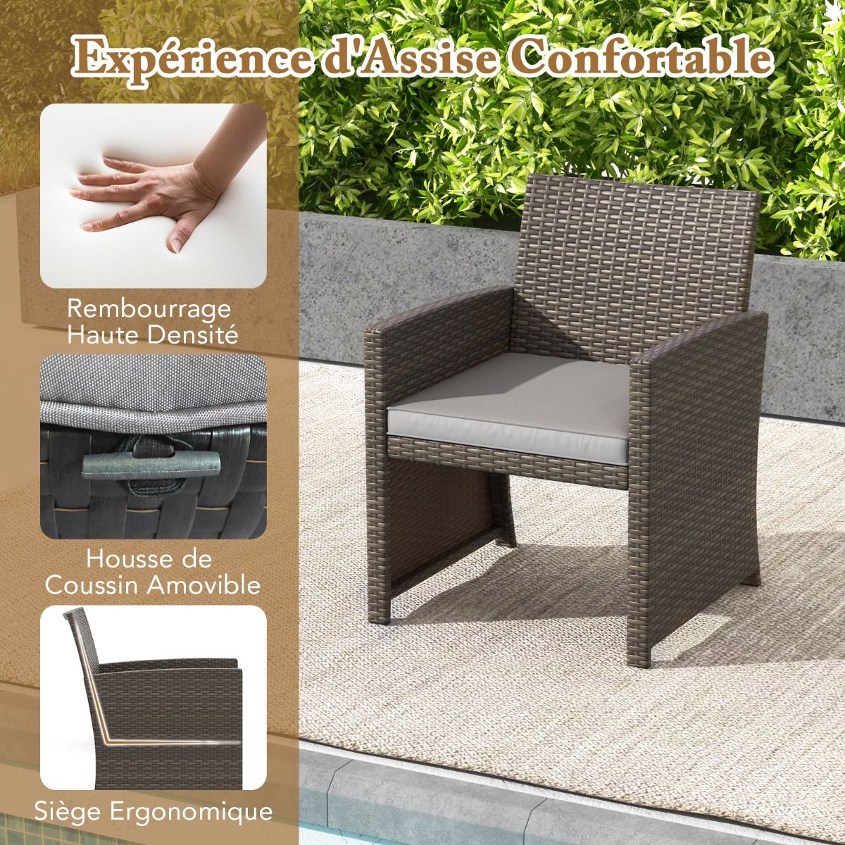 Ensemble Meuble de Salon 5PCS Salon de Jardin en Rotin PE avec Coussin pour Balcon Piscine Terrasse Gris/Blanc -