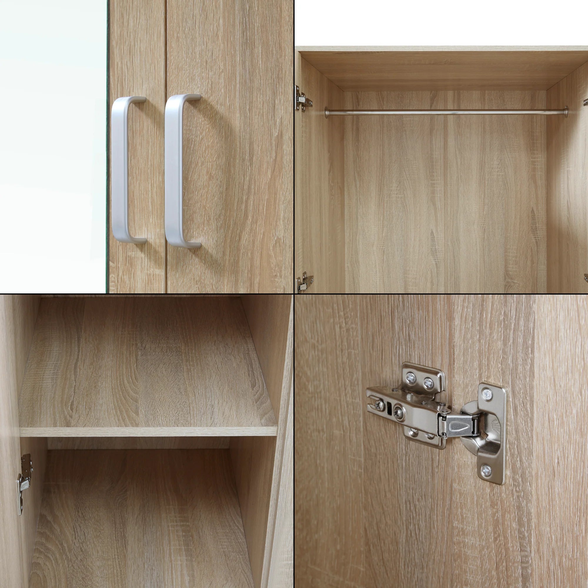 Armoire de chambre garde-robe moderne meuble de rangement intemporel 5 tagres 3 tiroirs + miroir MDF 176 x 120 x 52 cm effet ch锚ne sonoma 03_0006369