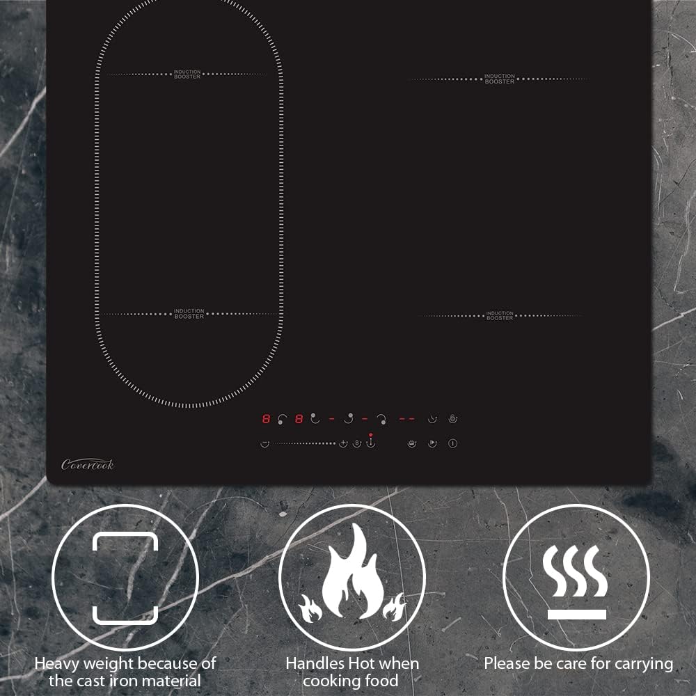 Covercook Plaque à Induction - Plaque de Cuisson à Induction Electrique -Encastrable 3 ou 4 foyers - Flexible Zone - 9 Niveaux de Puissance, Commande Tactile - Verrouillage d'enfant - 7000W, 220-240 V