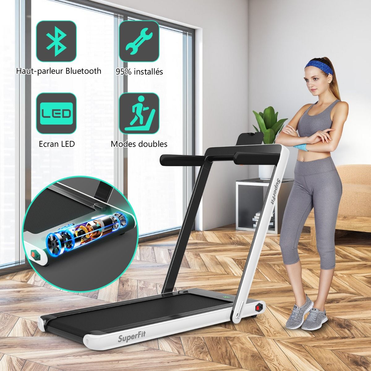 2 en 1 Tapis de Course Electrique Pliable 1 à 12 Km/H avec Haut-parleur Bluetooth Télécommande Moteur 0,75HP Vert/Blanc/Noir/Rouge/Or/Noir et Argenté/Bleu -