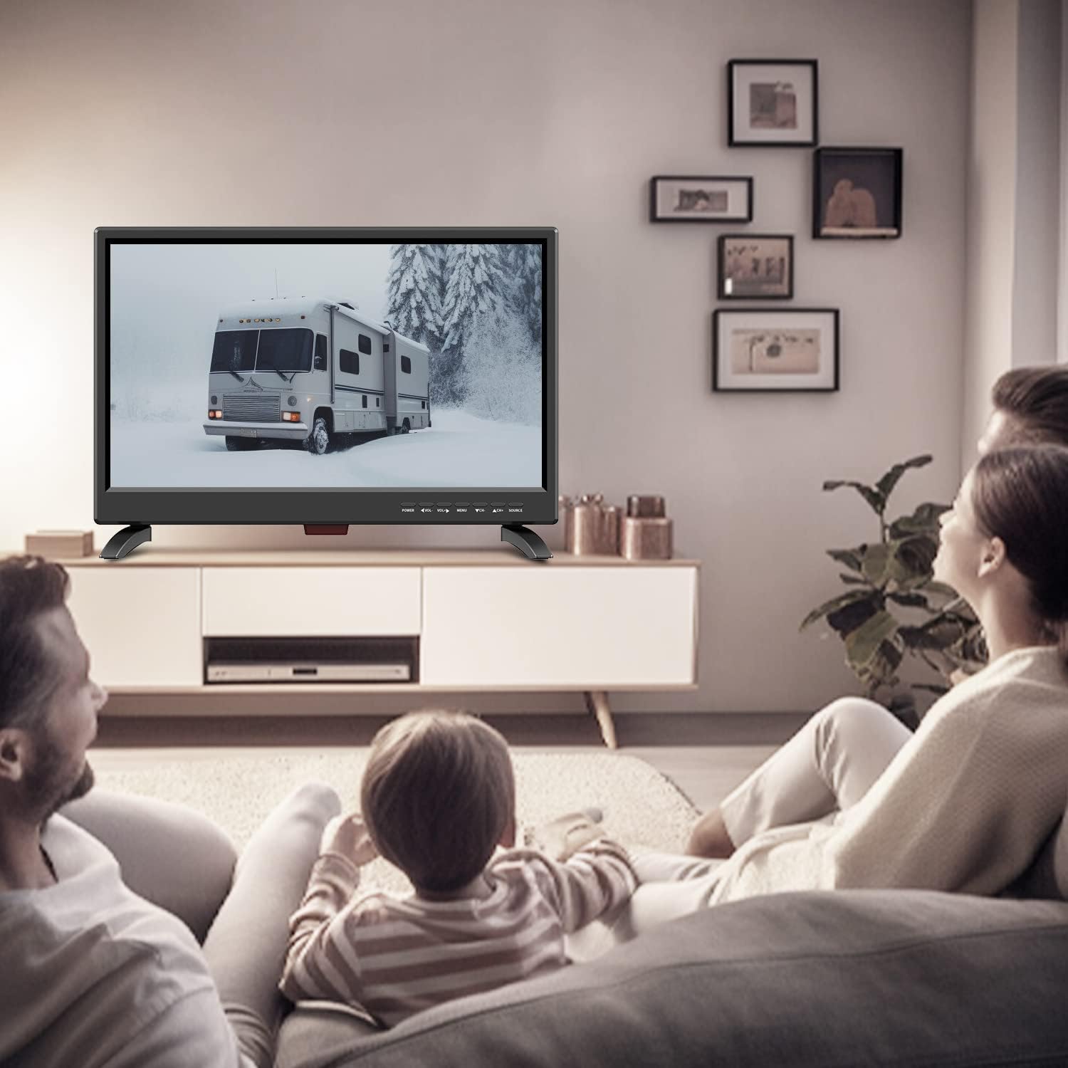 TV 19 Pouces,Full HD 1080P LED avec Récepteur Numérique T2/H.256 DTT Freeview, 12v avec HDMI USB et entrée RCA VGA,Convient pour la Chambre,la Cuisine,Camping Car (1920 * 1080)