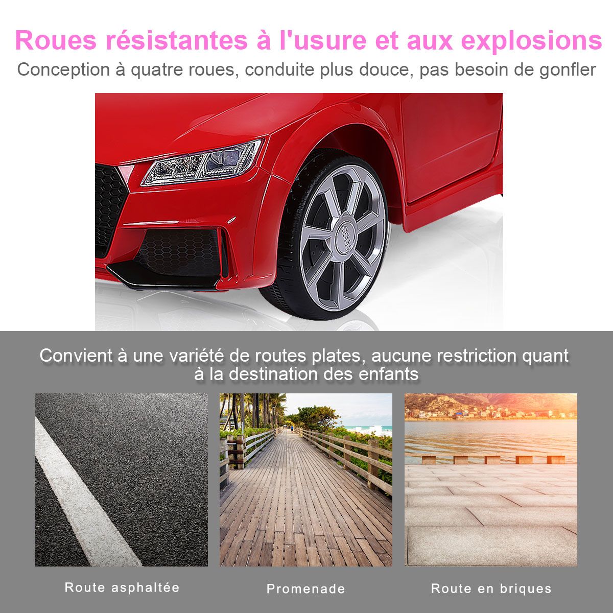 Voiture TTRS Electrique pour Enfants 12V Max. 5 Km/h Double Porte avec Tlcommande 2.4G Blanc/Rouge -